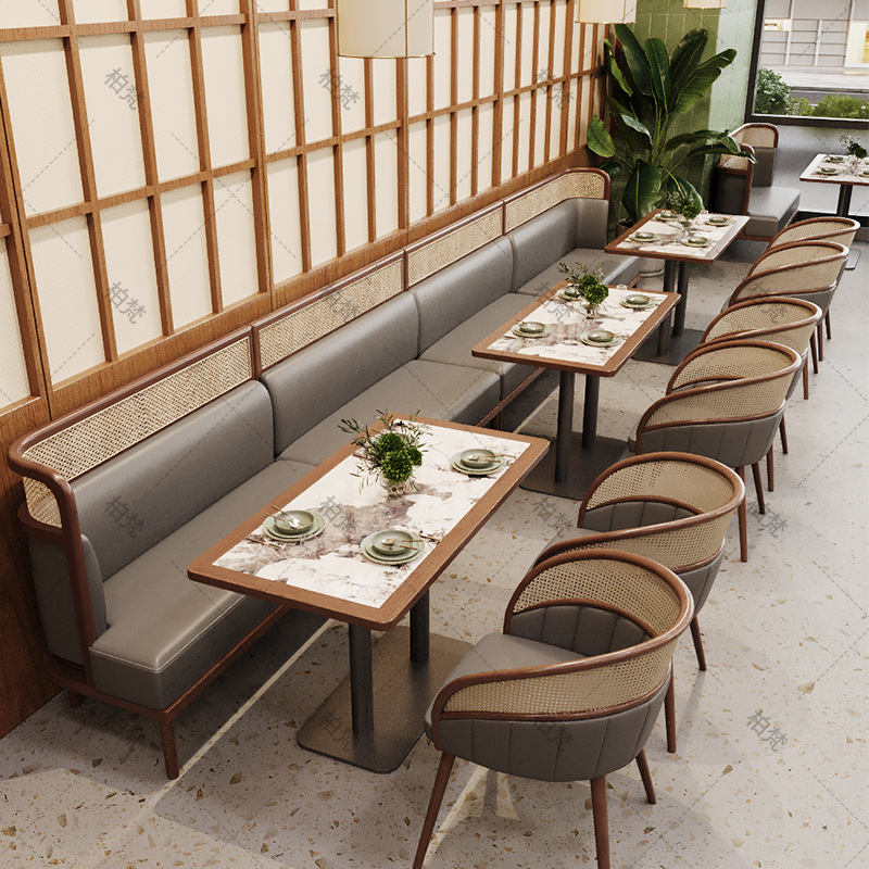 Compuesto de mesa y silla de madera maciza comercial de restaurante de té nórdico, restaurante de fideos industriales, restaurante de café, restaurante de barbacoa