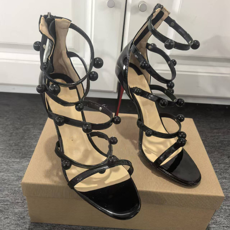 New Style Pearl-Decorated Women's Stiletto High-Heeled Wedding Shoes, Transparent Open-Toe Sandals, European and American Sexy Summer Wedding Shoes