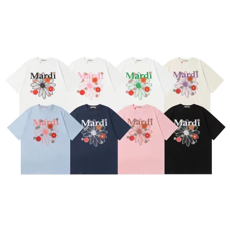 25 Little Daisy Collection Korean Mar*I Short Sleeve Women's Summer Printed Gold High Silver Same Style Pure Cotton Heavyweight T-Shirt for Export