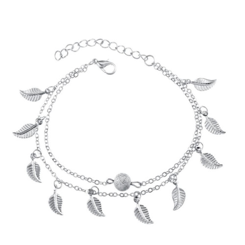 European and American cross-border hot-selling beach style leaf foot jewelry simple double-layer tassel ethnic style women's small leaf chain 