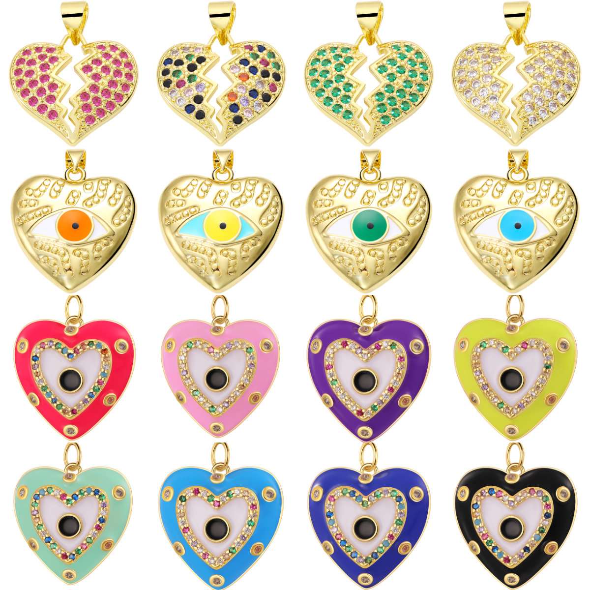 9g Weight Pendant Jewelry Making Type Zircon Inlay Material DIY Jewelry Accessories Classification 1 Piece Quantity Copper Material Devil's Eye, Palm, Heart Shape Pattern Enamel, Plating Design Retro, Classic Style Style 1 Piece Copper Zircon Devil's Eye Palm Heart Shape Pendant 4