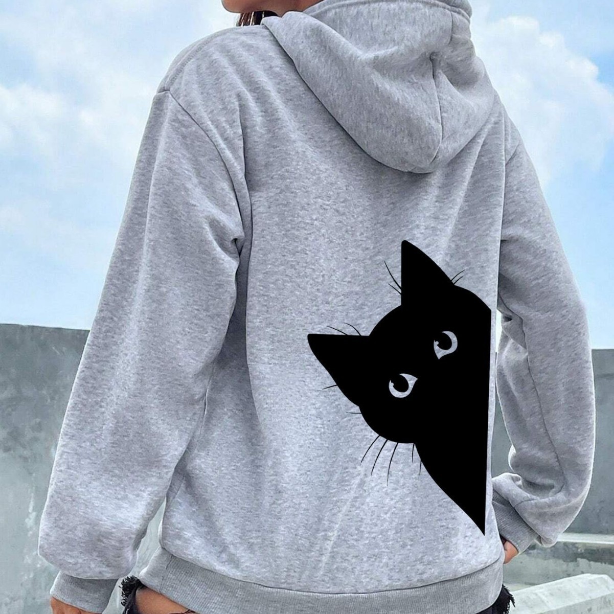 European and American Hooded Sweatshirt Pure Color Kitten Hoodie Plain Letter Sweatshirt Oversized Hoodie