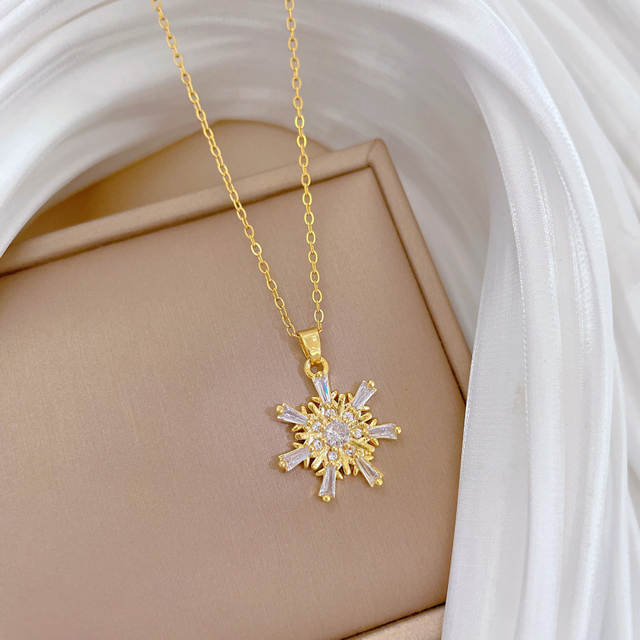 Snowflake Diamond Necklace Luxury Titanium Steel Collarbone Chain_voghion.com