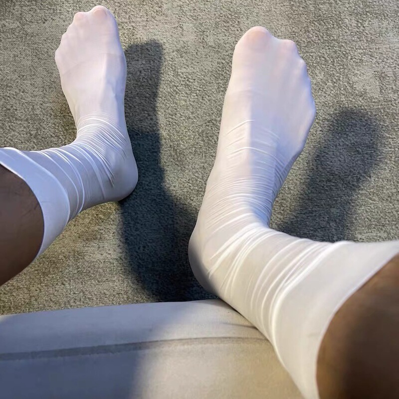 Japanese men's silk socks, mid-calf length, black and navy blue with gold toe, nylon, mid-high, casual, versatile, for men, sexy and stylish