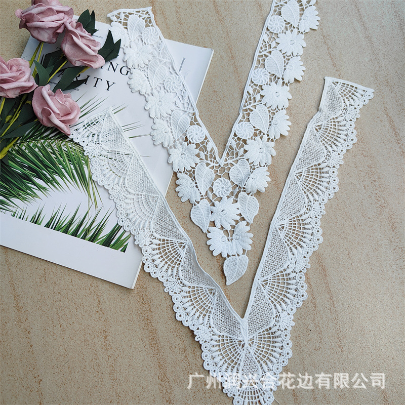 白色假领子领口配饰服装v领刺绣蕾丝镂空diy手工花边辅料水溶蕾丝