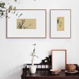 日式原木风组合装饰画日料店民宿茶室餐厅艺术挂画书房小众墙壁画