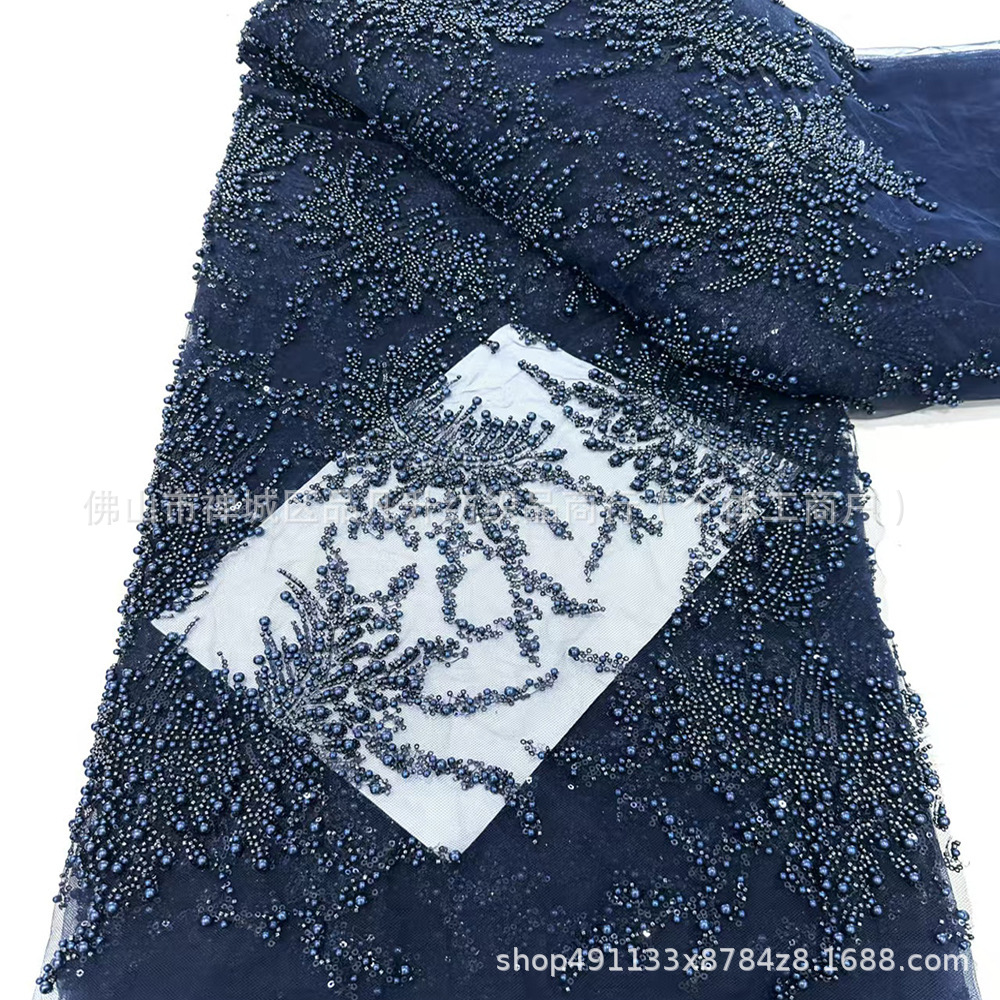 Nueva industria pesada de perlas bordadas de sequillas Europa y América Gaoding cena de moda vestido vestido tela transfronteriza