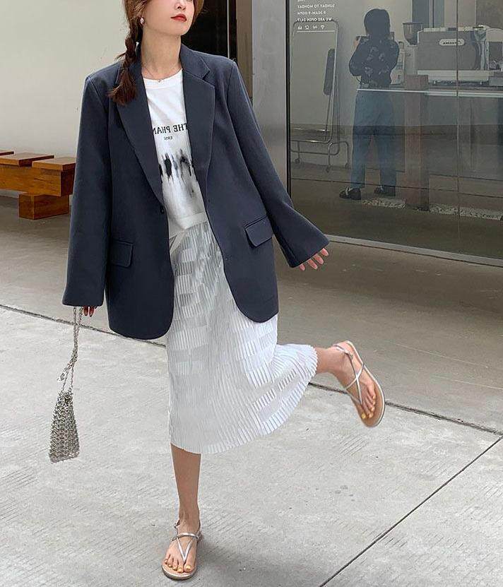 Áo blazer nữ màu xám phong cách Hàn Quốc, áo vest dài tay dáng suông tôn dáng — Màu xám [chất lượng cao] chi tiết 7