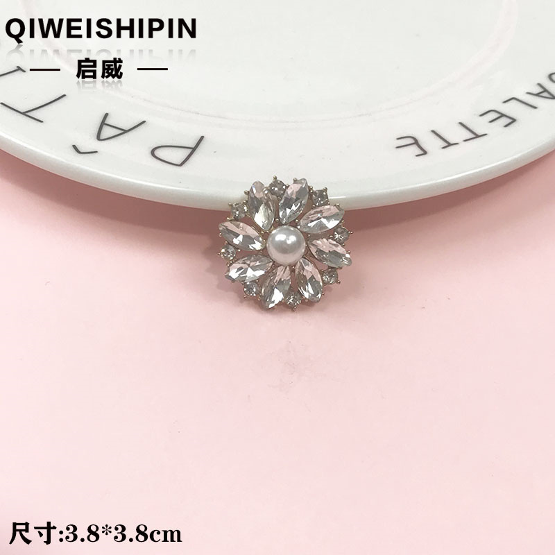 启威长方形花盘珍珠钻五角diy材料 水钻扣鞋包包花配饰  合金配件|undefined