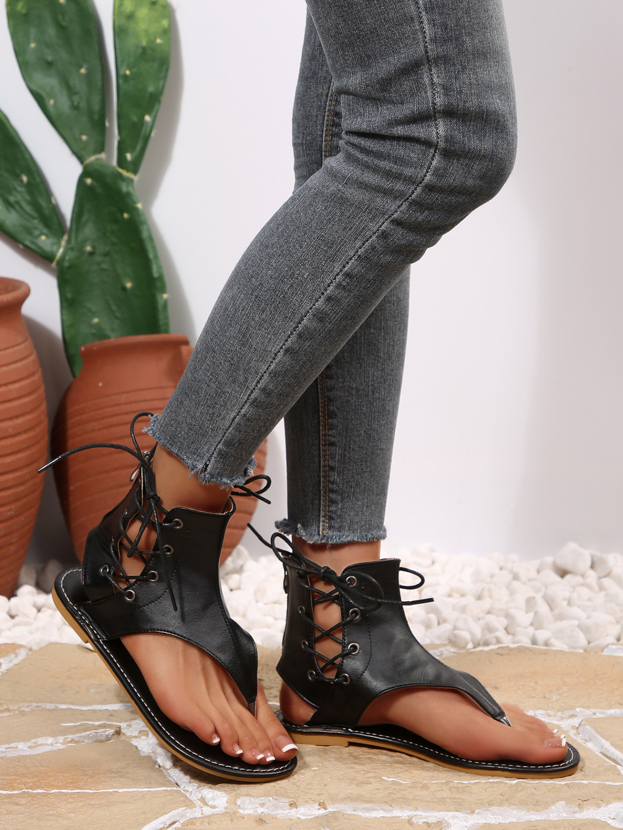 Women's Vintage Retro Flip Flops, Flat Sandals With Back Zipper_voghion.com