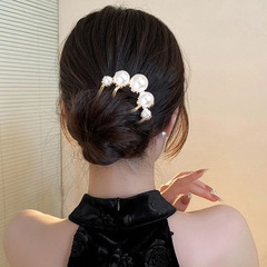 丸頭盤髪神器真珠四歯挿し櫛後頭部逆挿しu型固定ヘアクリップ金属盤髪