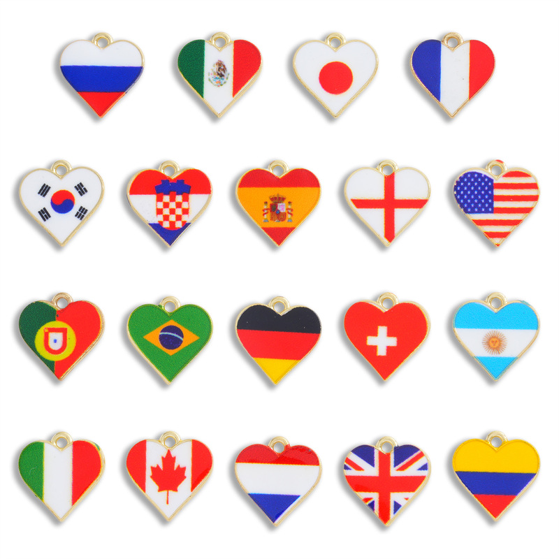 19 World Cup Country Heart-Shaped Enamel Pendants DIY Alloy Jewelry Accessories Bracelet Keychain Commemorative Pendant