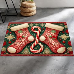 Merry Christmas圣诞节地垫地毯圣诞树红色喜庆防滑垫入户门跨境