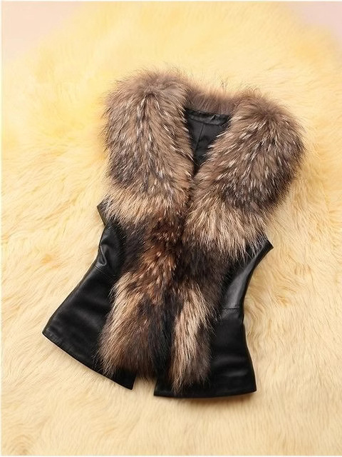 速卖通仿貉子毛毛领皮草马甲女短款秋冬加棉修身仿皮草背心坎肩