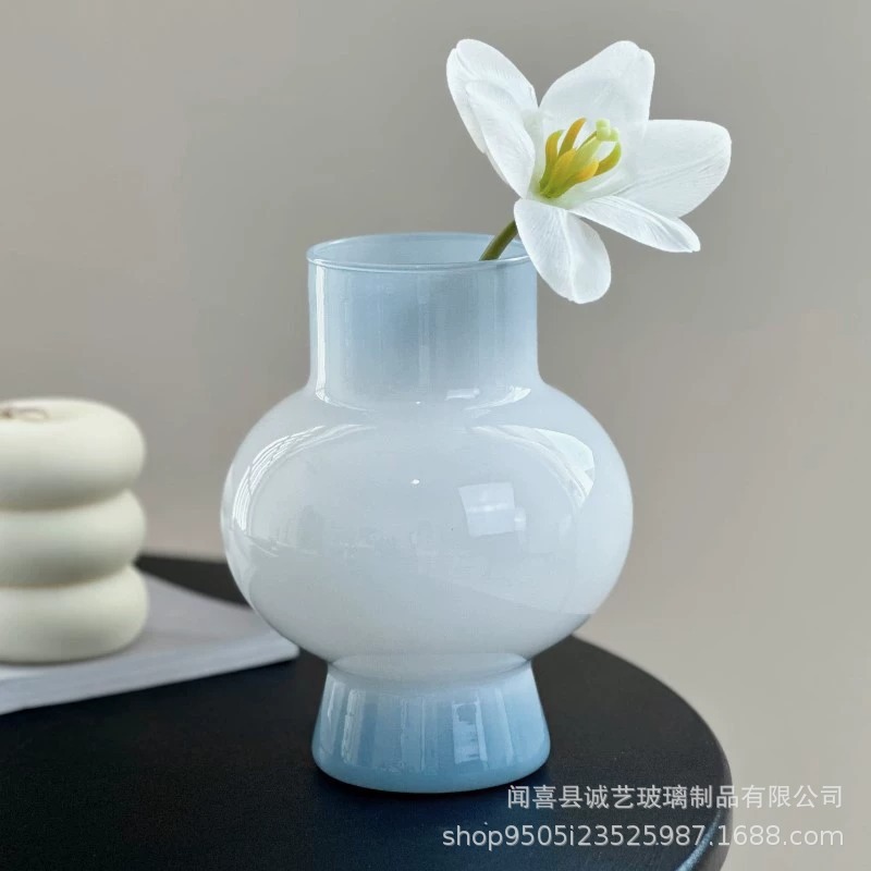 A mediados de la antigua Finton frío gris vidrio florero ins estilo de alto grado estilo francés de alta apariencia sala de estar arreglo floral Decoración