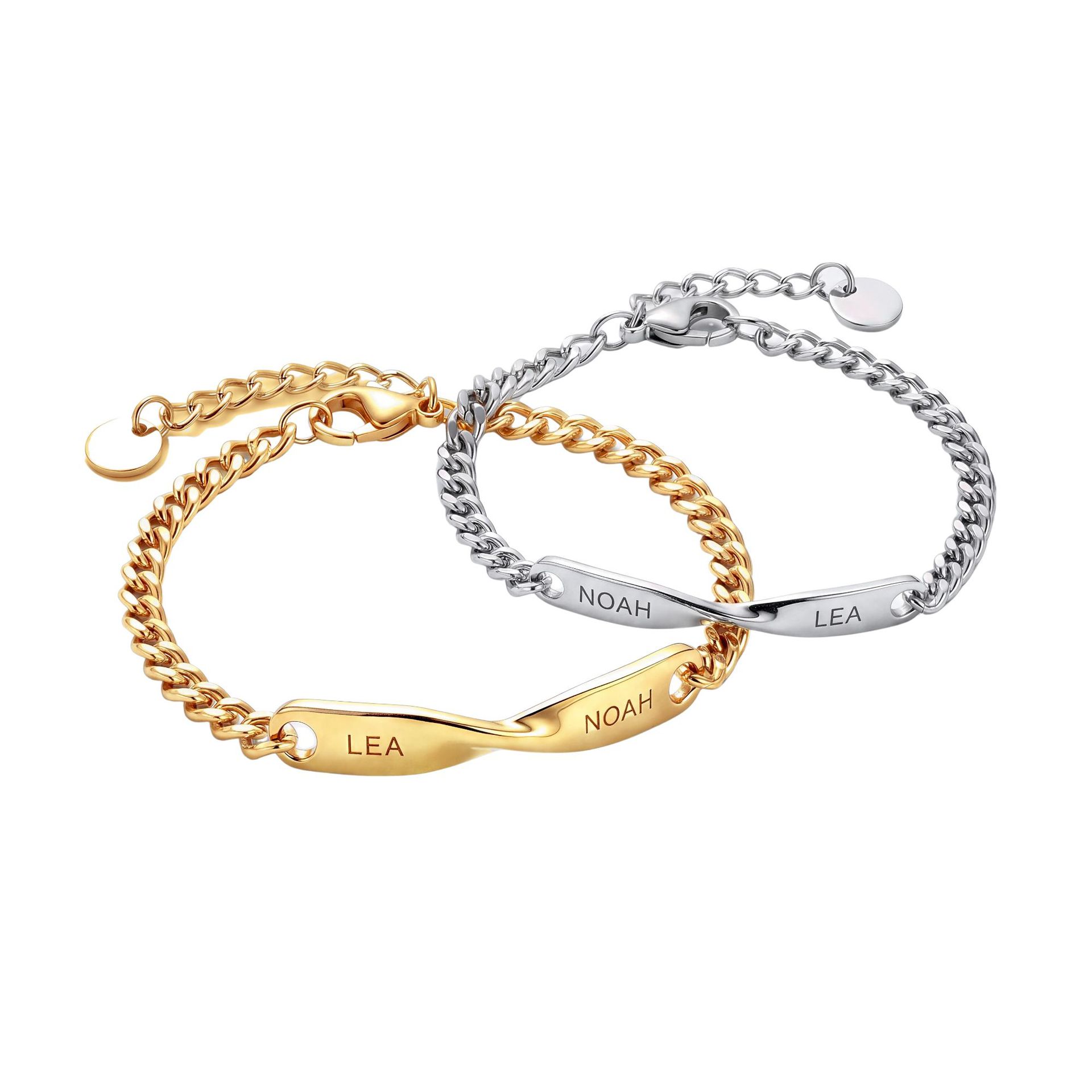 2026 Cross-Border Shopify Hot-Selling Couple Bracelets, Titanium Steel with 18K Gold Plating, Personalized Engraving, Minimum Order of One Piece