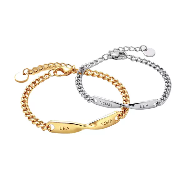 2026 Cross-Border Shopify Hot-Selling Couple Bracelets, Titanium Steel with 18K Gold Plating, Personalized Engraving, Minimum Order of One Piece