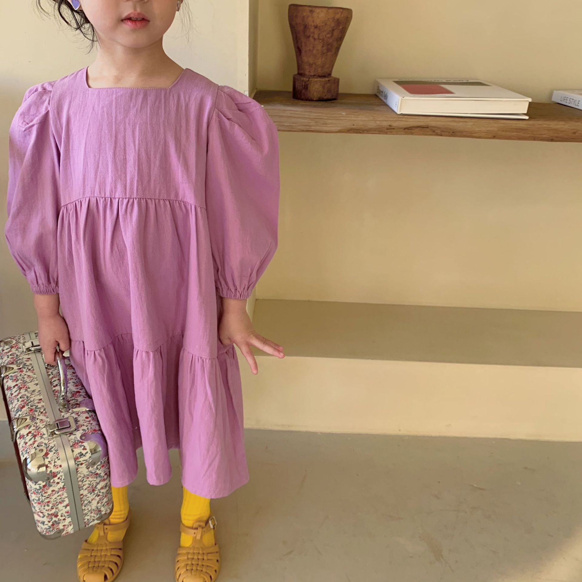 女童连衣裙长袖2021春季新款女孩韩版公主裙洋气儿童休闲紫色裙子