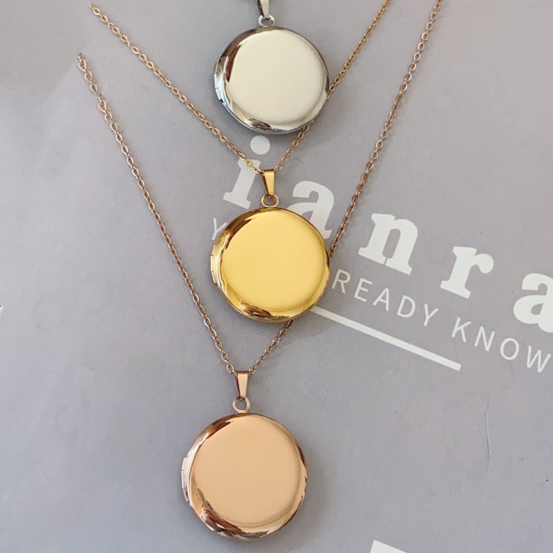 1 Piece Quantity Casual, Daily Occasion 18K Gold Plated Rose Gold Plated White Gold Plated 316 Stainless Steel  Titanium Steel Ion Plating (IP) Round IG Style Locket Necklace For Unisex
