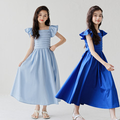 2024新款女童連衣裙夏季飛袖甜美修身長裙中大童兒童洋氣公主裙子
