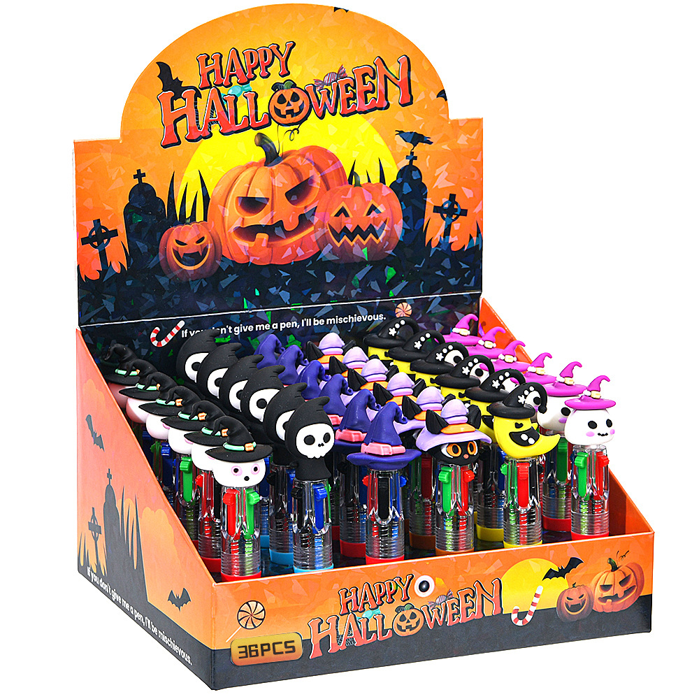 Bolígrafo de cuatro colores de Halloween caliente transfronterizo mini serie de dibujos animados lindo bolígrafo de color papelería para estudiantes bolígrafo de regalo