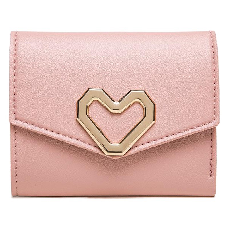 2022 Fashion Short Wallet Women's Korean-style Heart-shaped Small Wallet Simple Square Trifold Wallet Women's Coin Wallet