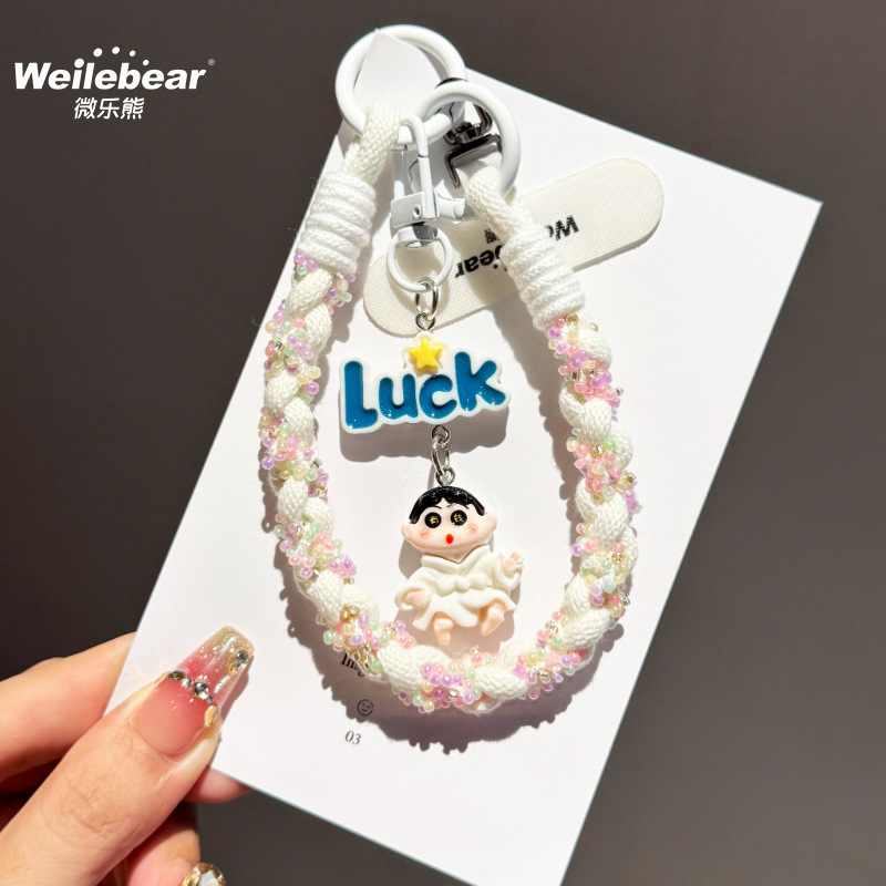 Creative Xiaoxin Mobile Phone Lanyard Short Braided Cotton with Beads Hand Rope Pendant Accessories Strong Wrist Strap Mobile Phone Chain