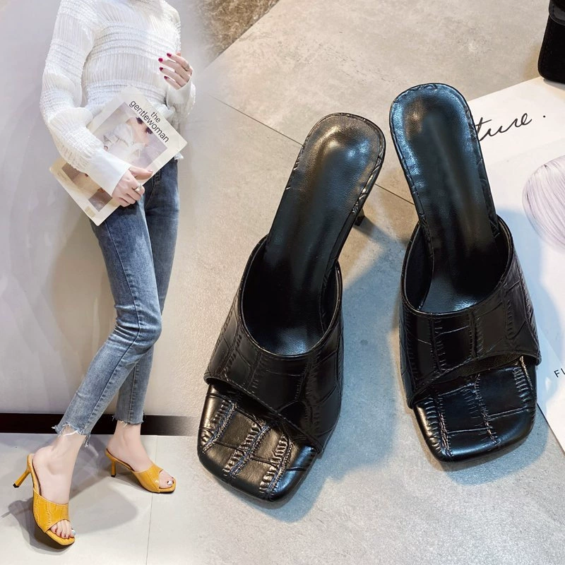 Популярные летние новые стильные сандалии во французском стиле в клетку с бриллиантами, женская верхняя одежда, сандалии на шпильке с квадратным носком и высоким каблуком, полуподдерживающие сандалии