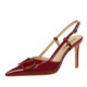 312-K117 French sexy V-shaped square buckle pointed high heels for women, thin heels, patent leather back, empty back strap, women's single shoes