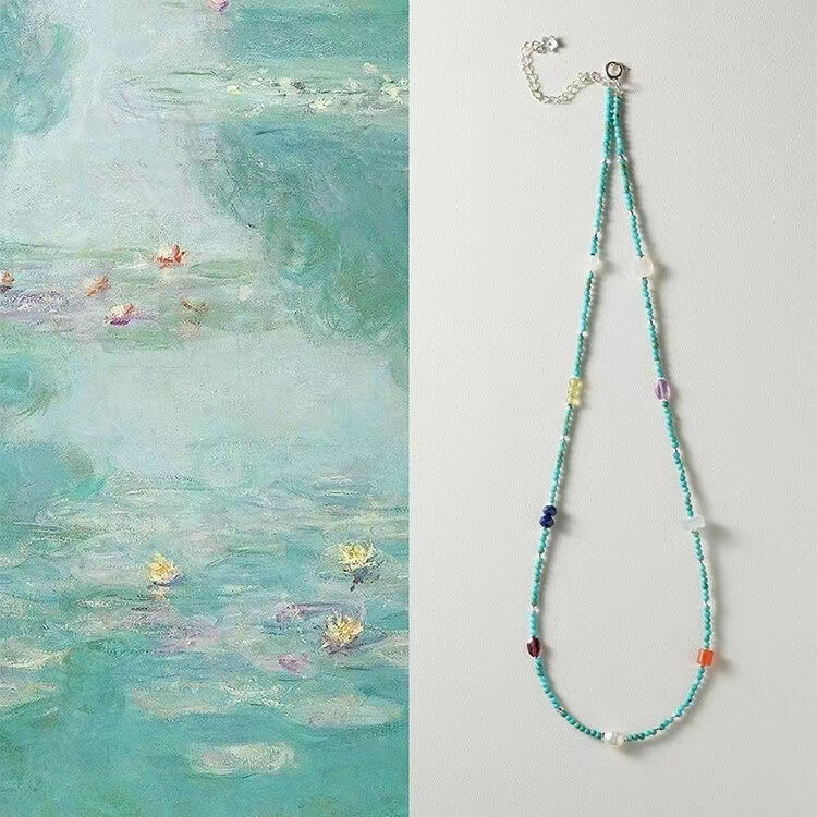 "Xixizi" Bohemian Green Beaded Necklace New Chinese Colorful Beaded Niche High-grade Clavicle Chain