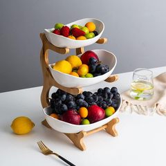 Tianyu 工芸品クリエイティブ三層フルーツプレートヨーロッパスタイルのライト高級ドライフルーツプレート竹木製スタンドホームスナックプレートフルーツバスケット