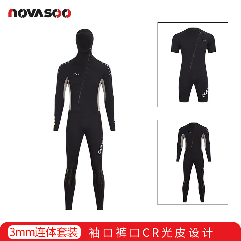 3mm one-body hooded diving suit men's surfing suit scuba diving suit free diving mother suit cold protection warm suit