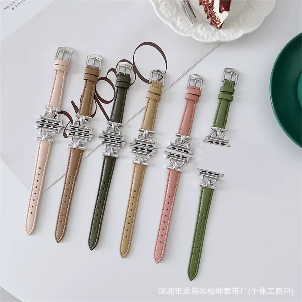 Suitable for Apple Watch Straps iWatch Strap 56789 Generation Se Elegant Ladies D-Shaped Buckle Leather Strap Fashionable