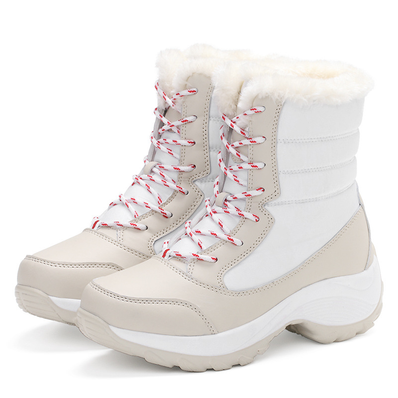 CMY-Winter Lace-Up Versatile Waterproof Snow Boots Fleece Women's Shoes_voghion.com