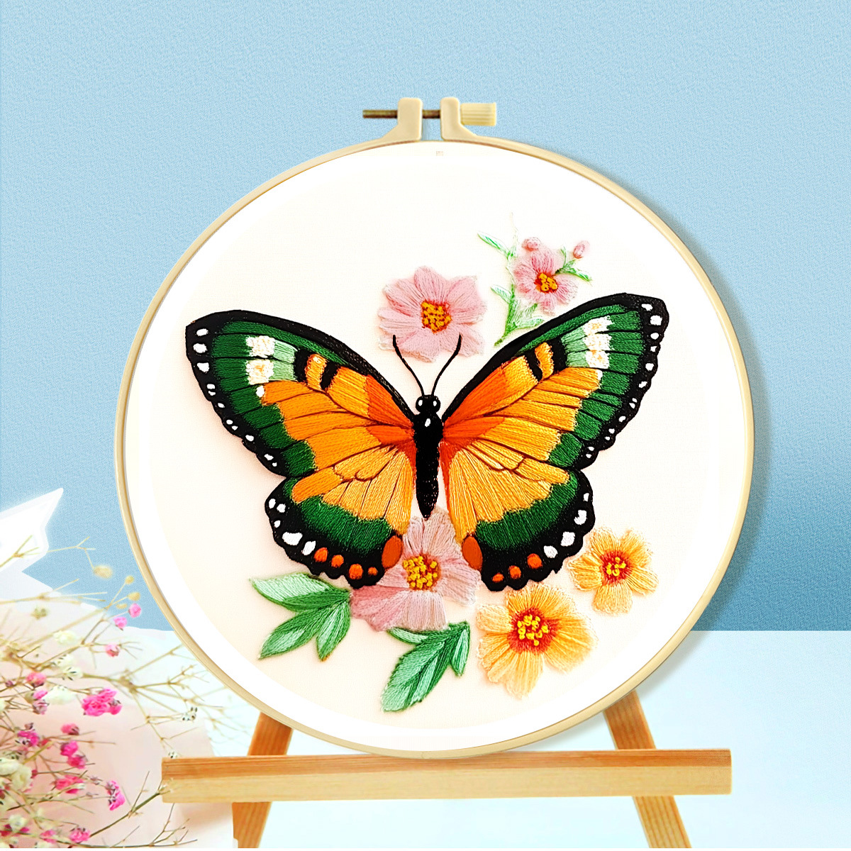 Kit de punto de cruz transfronterizo con cuatro mariposas, venta directa de fábrica, kit de punto de cruz impreso DIY para principiantes, hecho a mano.