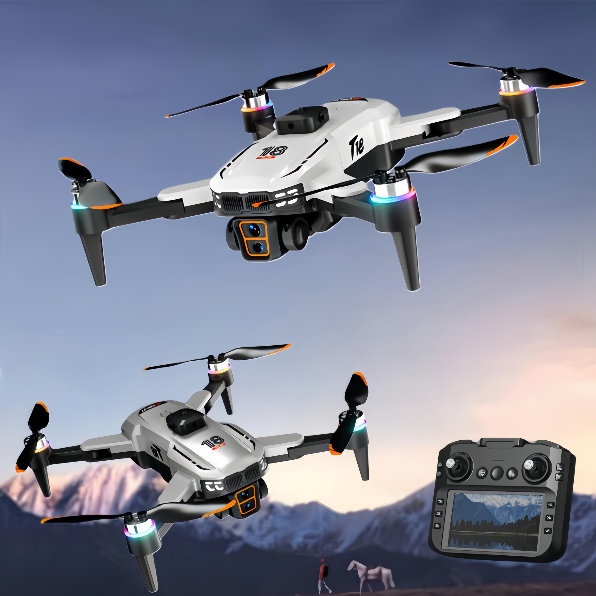 T18 Drone Cross-Border Hot New Product 4.5inch Display Control Obstacle Avoidance High-Definition Real-Time Aerial Photography Aircraft Toy