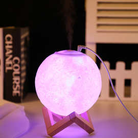 跨境创意星球灯加湿器月球LED小夜灯二合一USB氛围灯月球灯加湿器