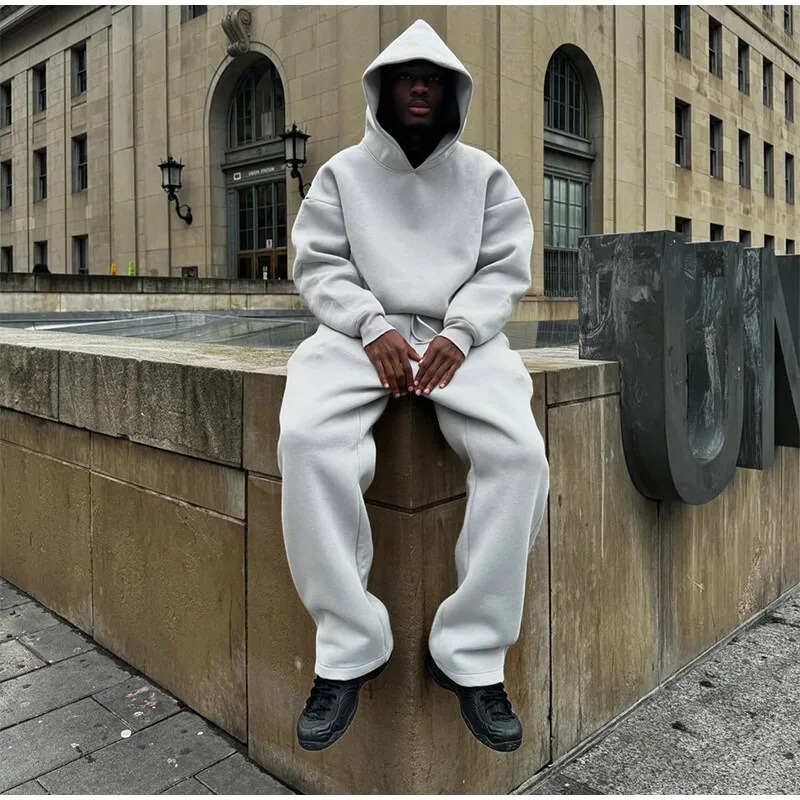 Cross-border Kanye Same Fashion Brand High Street Loose fleece-lined Hooded Sweatshirt Loose Drawstring Sweatpants suit Same for Men and Women