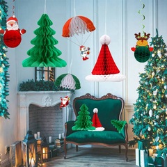 クリスマス創意美陳装飾ハニカム紙ストラップ松樹紅帽置物スパイラル店学校配置