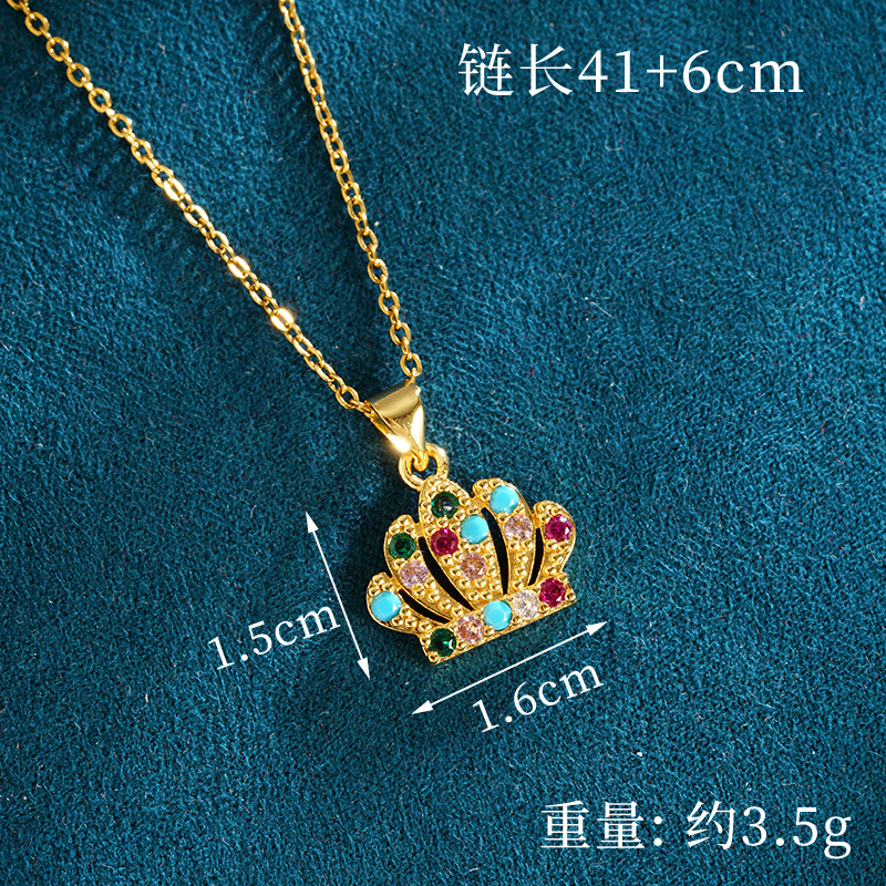 Collar de oro de arena vietnamita nicho ligero de lujo incrustado agujero corona pendientes femeninas dulces de alta calidad joyas no se desvanecen