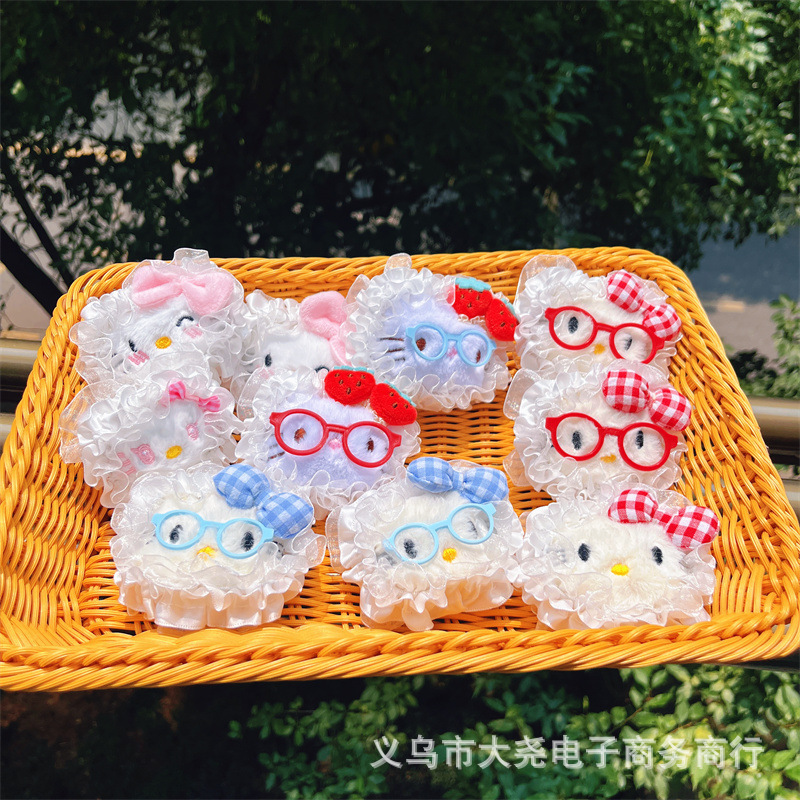 原创蕾丝可爱少女KT高颜格子草莓小猫包包手机小众钥匙扣挂件辅料|undefined
