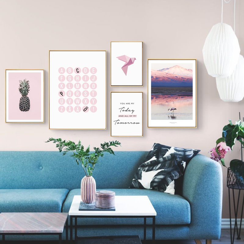 北欧现代简约抽象粉色浪漫动物静物可定制客厅装饰画图片画芯