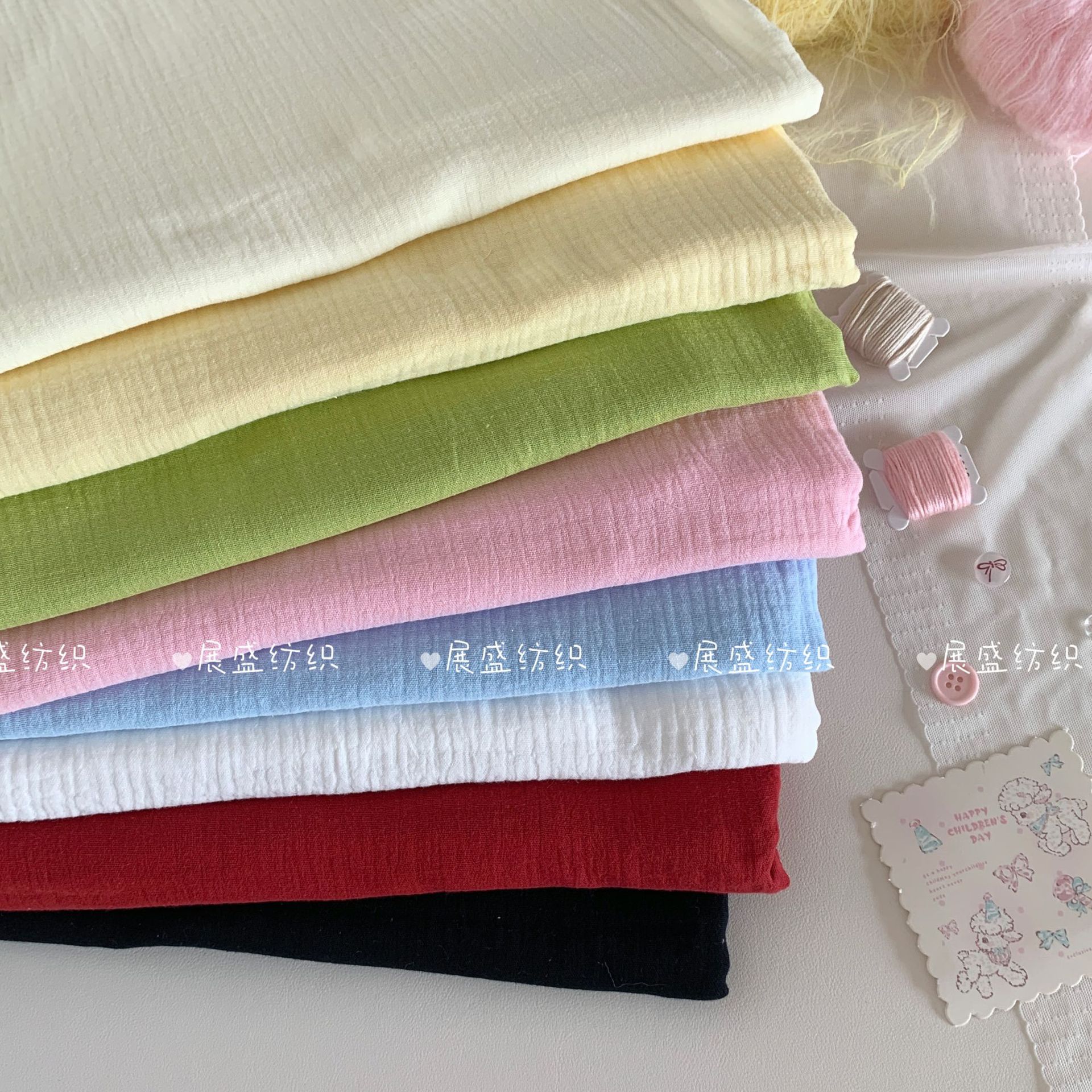 纯棉双层纱布 染色皱布 纯色褶皱肌理面料 宝宝毯子月中服睡衣料