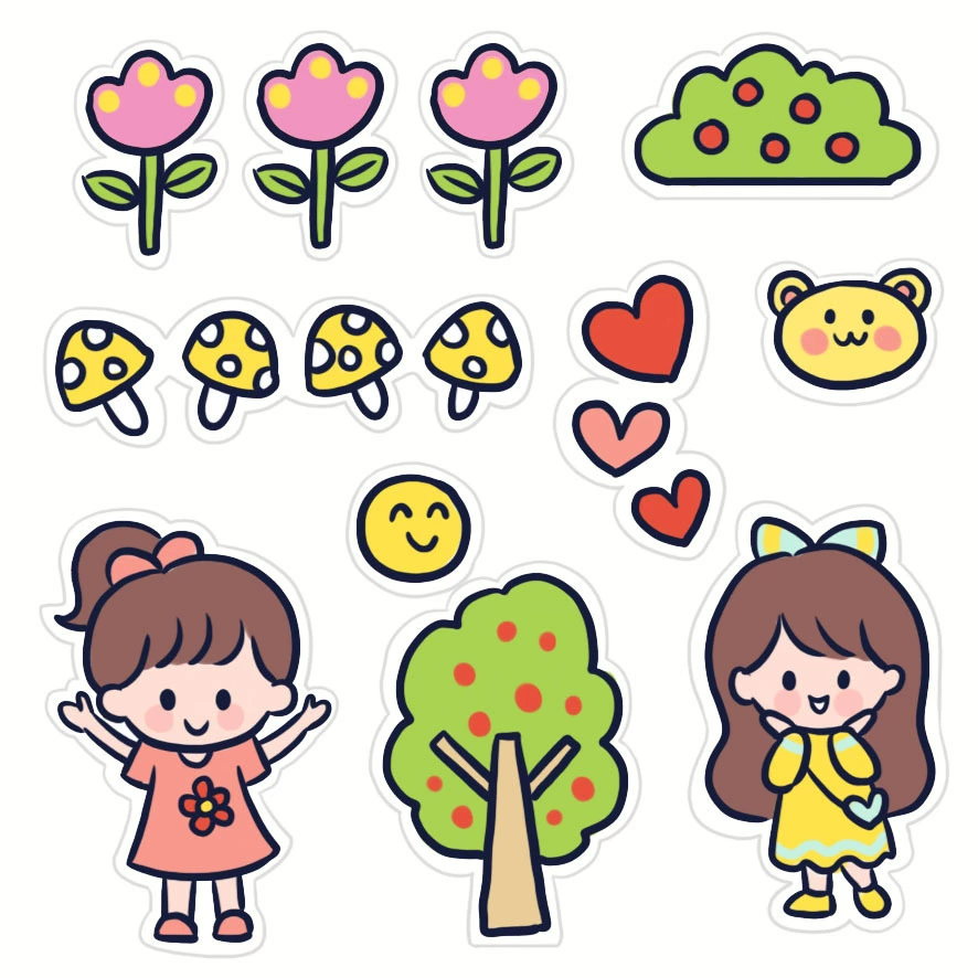 Cartoon sticker, laptop, book, DIY, for students