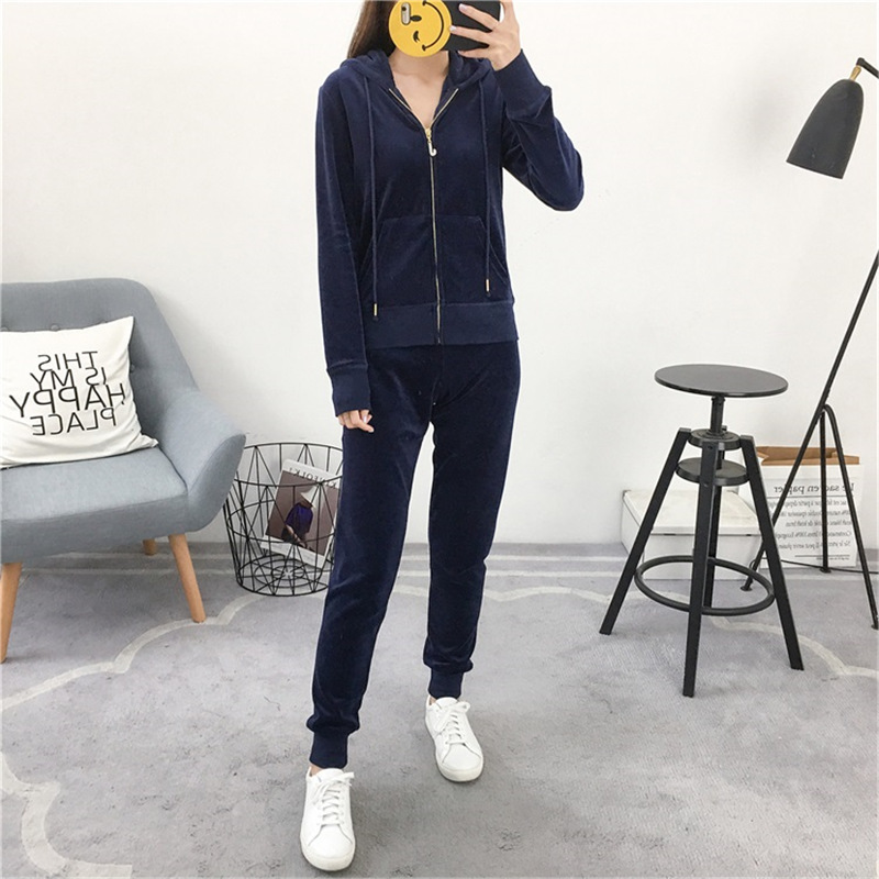 Juicy Coconut Velvet Casual Sportswear Suit Women's Hooded Cardigan Gold Velvet Slim Sweatshirt