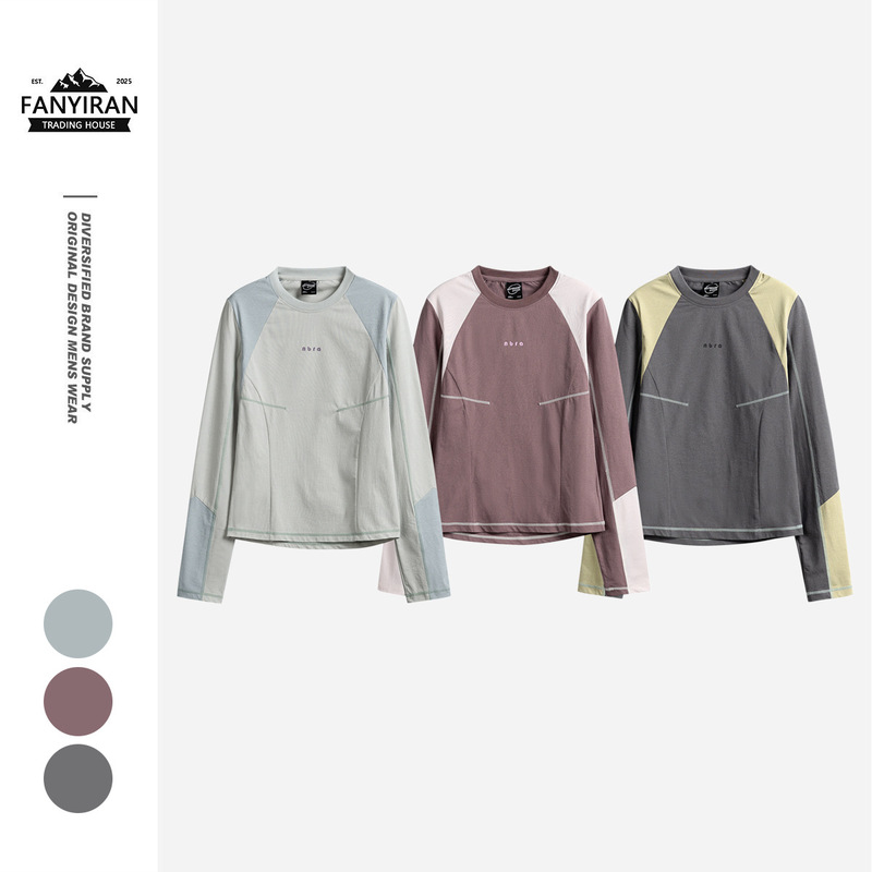 Notbrand Mountain Series Outdoor Sports Long-Sleeved T-Shirt for Women, Quick-Drying, Cool-Feeling, Lightweight, Contrasting Color Patchwork Top T86113