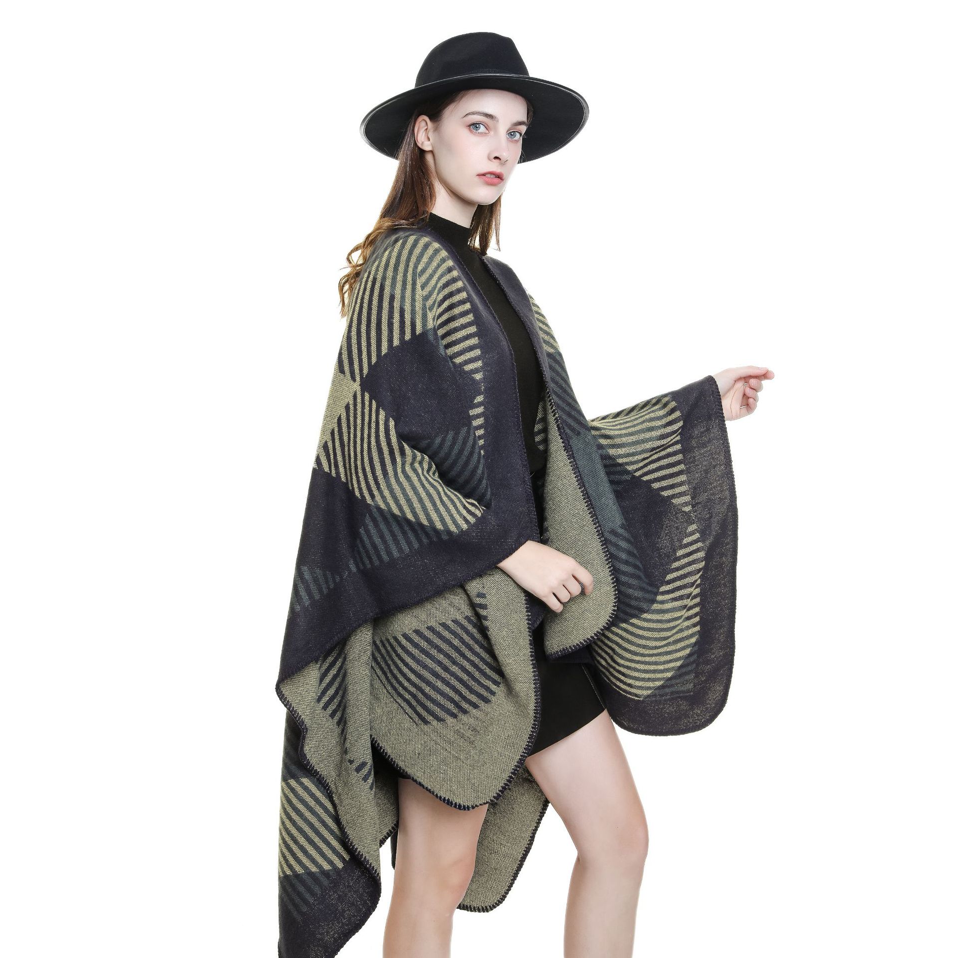 Capa de viaje de chal de moda de abrigo cálido de Cachemira a rayas para mujer 2022 Nuevo