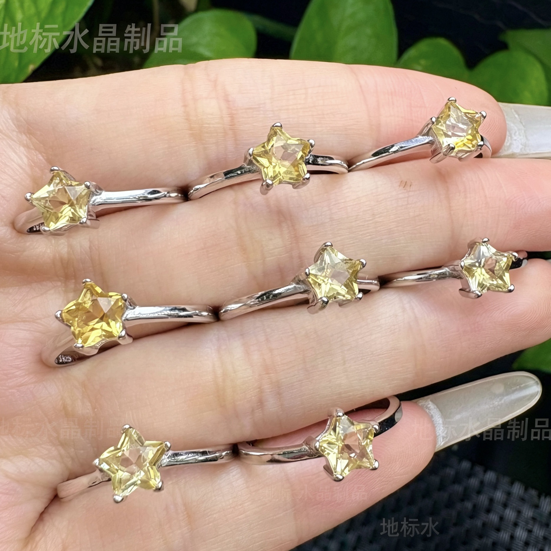 Natural Citrine Star Ring 925 Silver Inlaid Faceted Crystal Ring Niche Light Luxury Women's Style Cross-Border Wholesale