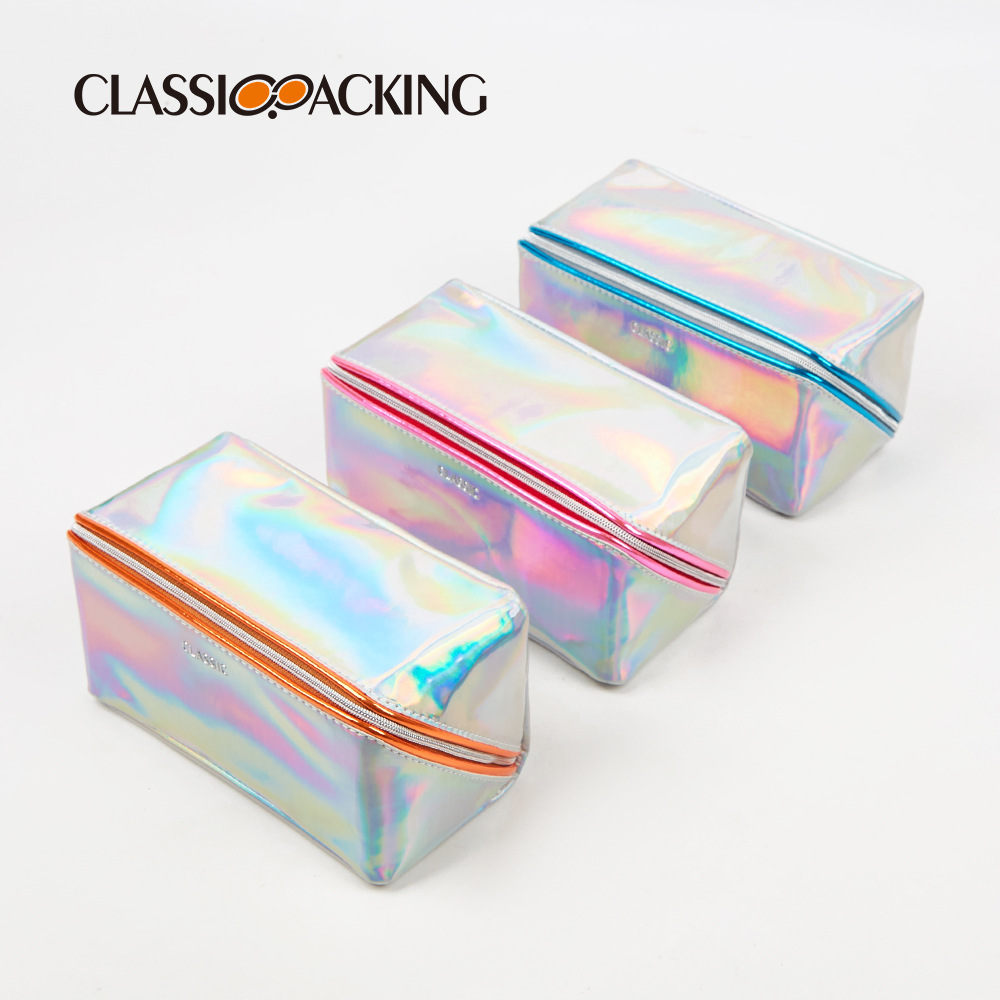 Bolsa de cosméticos ecológica de moda, bolsa de lavado de PVC colorida láser, todo fósforo, impermeable y portátil, embrague de PVC plateado deslumbrante