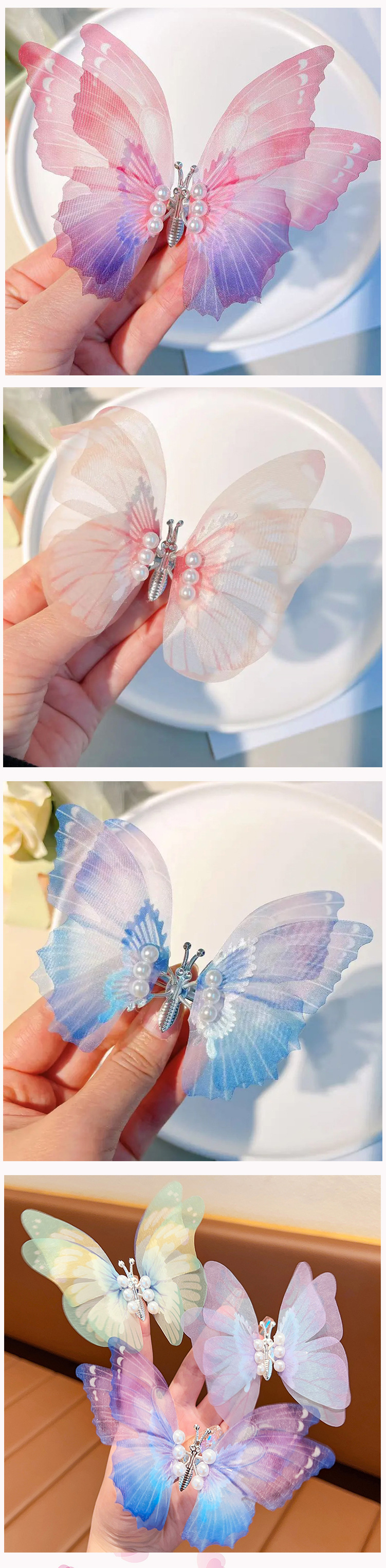 Butterfly Pattern All Seasons Season Girl'S Gender Patchwork Design Pastoral Style Pastoral Butterfly Cloth Patchwork Hair Clip